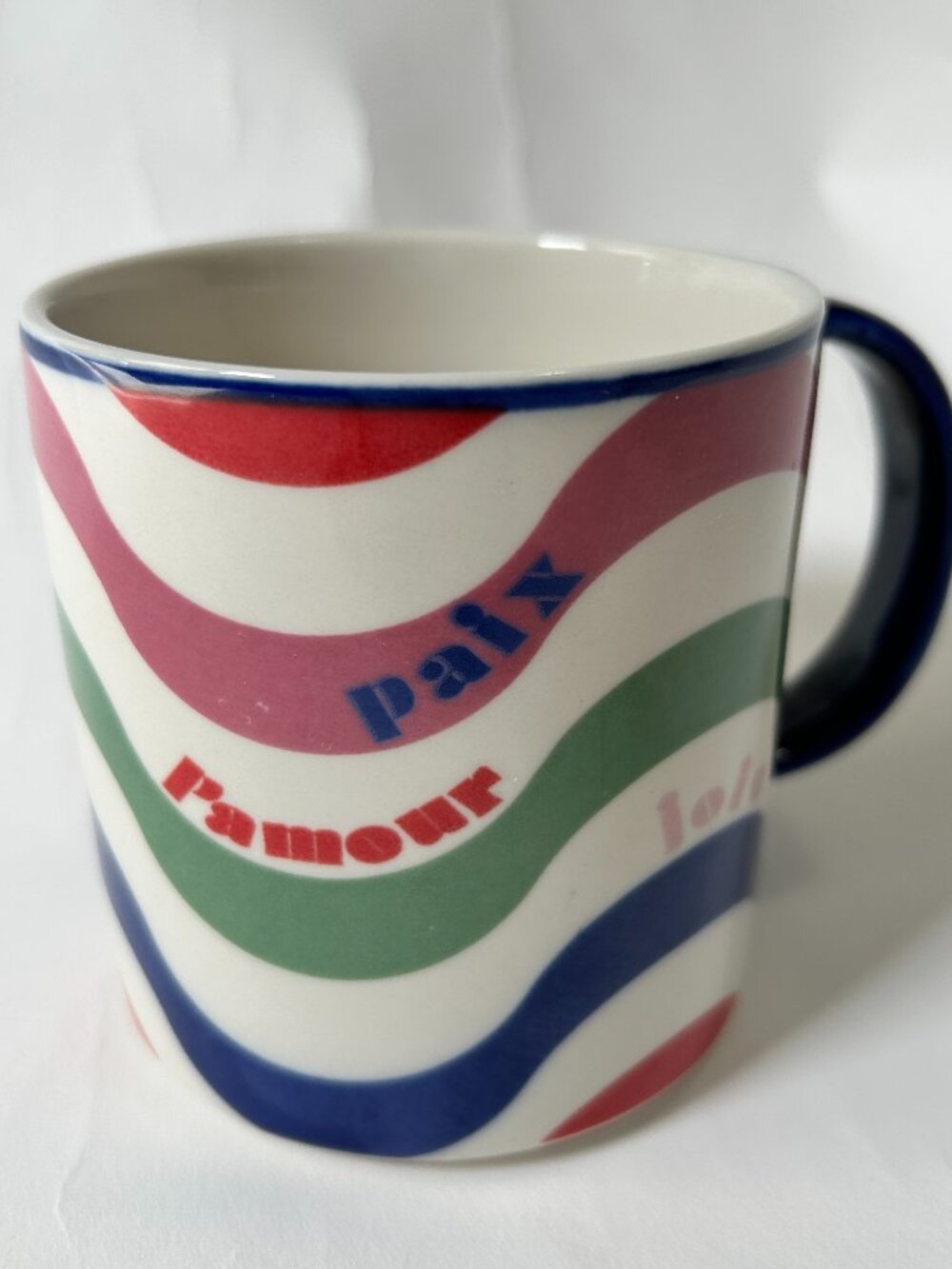 Maeve by Anthropologie Paix L'amour Joie Striped Ceramic Coffee Tea Mug Cup
